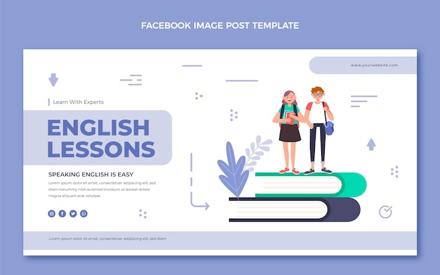 Flat design english lessons facebook post