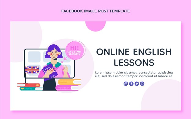 Flat design english lessons facebook post