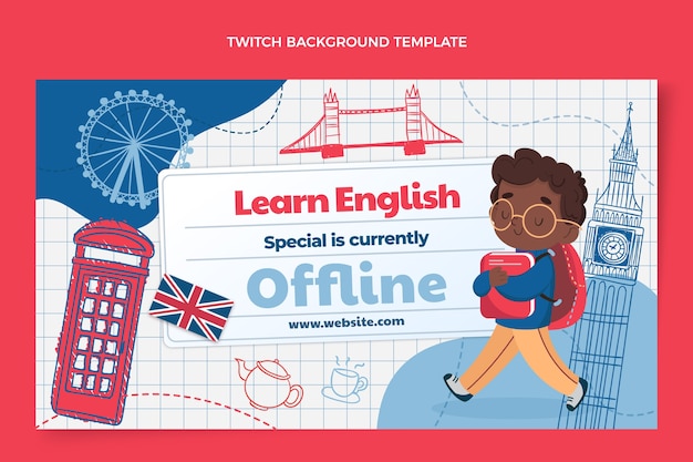 Free vector flat design english lessons offline twitch background