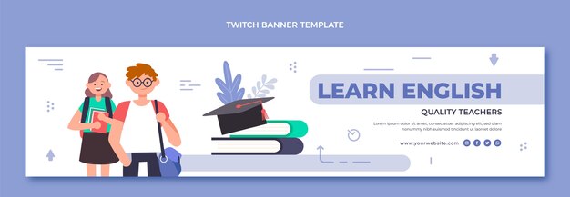 Flat design english lessons twitch banner