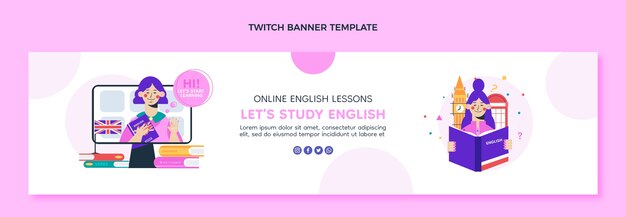 Flat design english lessons twitch banner