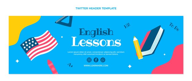 Flat design english lessons twitter header template