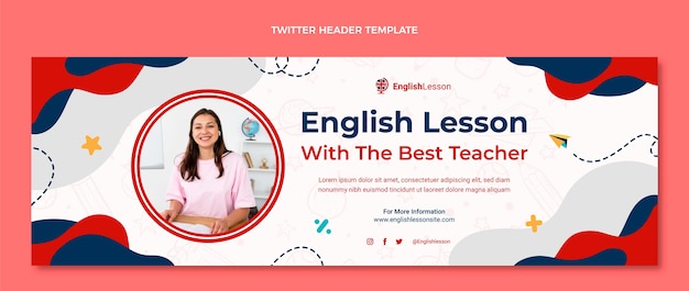 Flat design english lessons twitter header