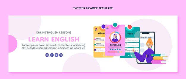 Flat design english lessons twitter header