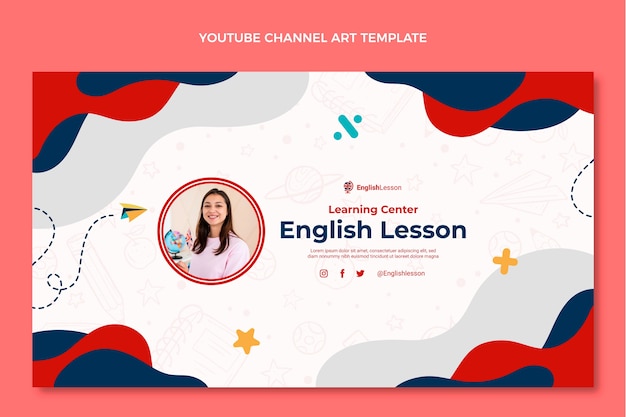 Flat design english lessons youtube channel art