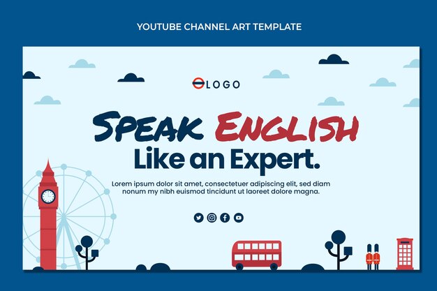 Flat design english lessons youtube channel art