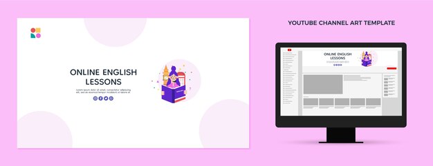 Flat design english lessons youtube channel art