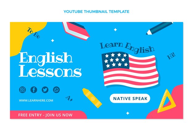 Flat design english lessons youtube thumbnail template