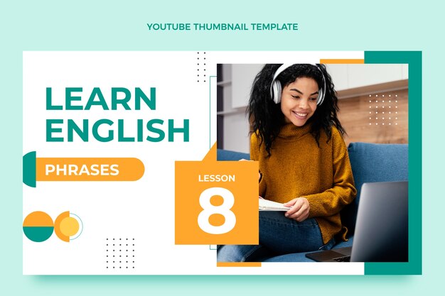 Flat design english lessons youtube thumbnail template