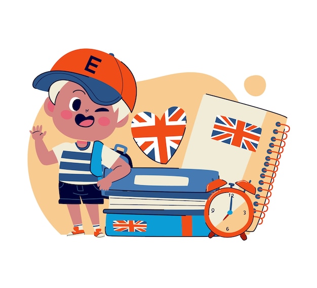 Flat design english school illustration