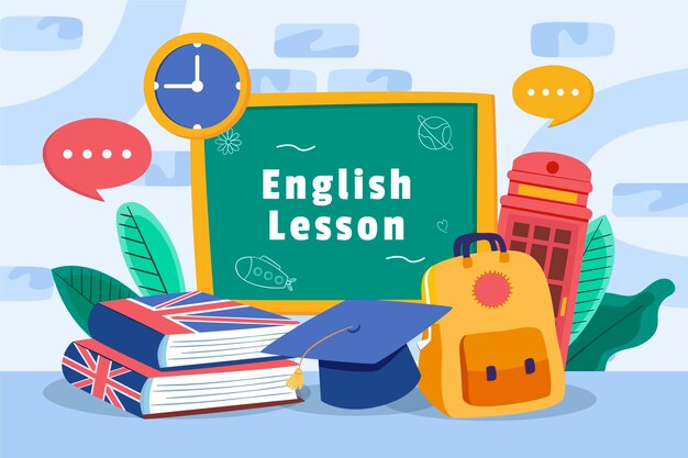 Flat design english school illustration