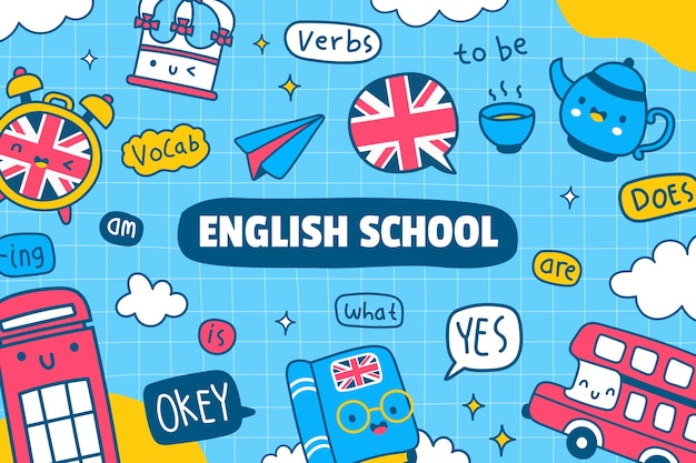 Flat design english school illustration