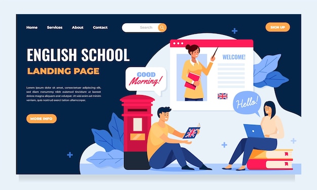 Flat design english school landing page