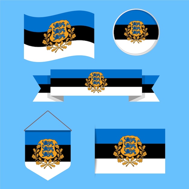 Free Vector flat design estonia flag and national emblems collection