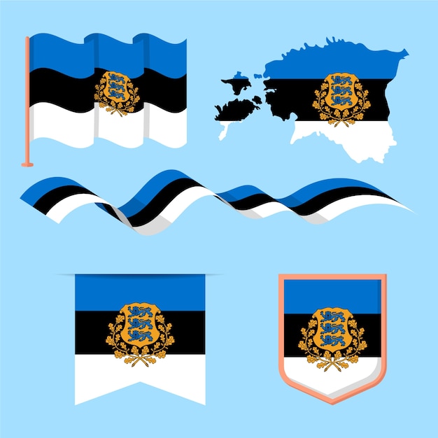 Free vector flat design estonia flag and national emblems collection