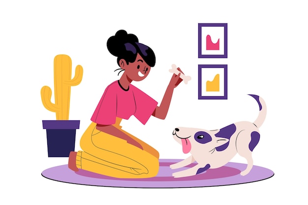 Flat design everyday scenes with pets concept with dog