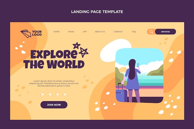 Free Vector flat design explore the world landing page