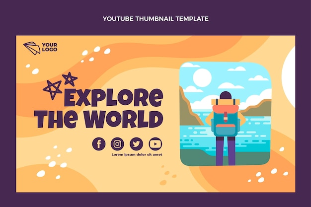 Free Vector flat design explore the world youtube thumbnail