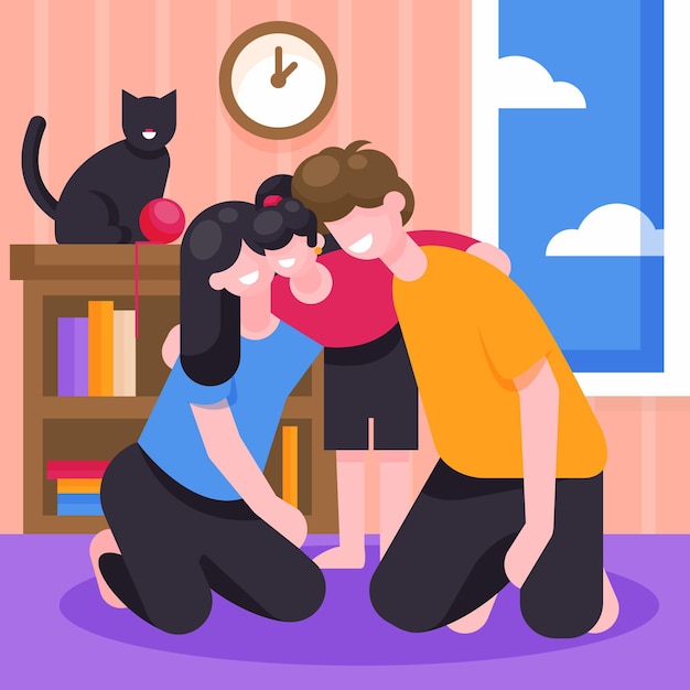 Free vector flat design family scene illustrated