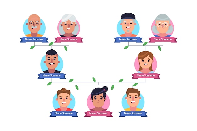 Free vector flat design family tree chart