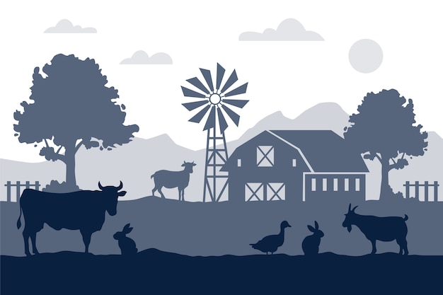 Free vector flat design farm silhouette