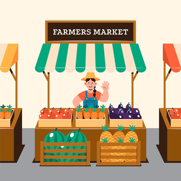 Free Vector flat design farmers market illustration