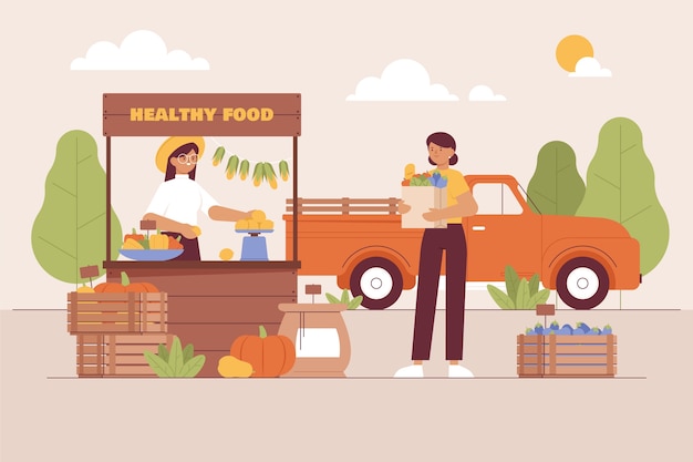 Free vector flat design farmers market illustration