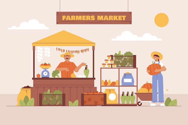 Free Vector flat design farmers market illustration