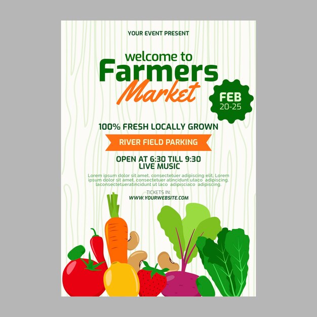 Flat design farmers market poster