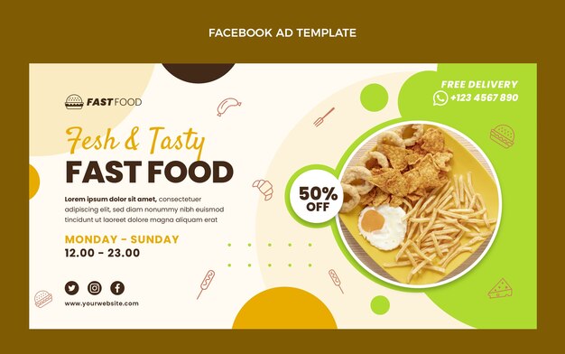 Flat design fast food facebook template