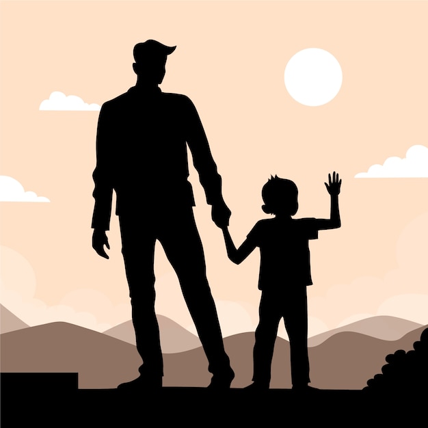 Flat design father and son silhouette