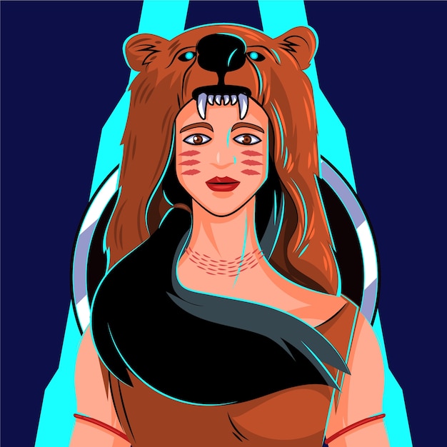 Flat design female bear illustration