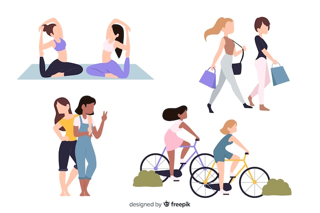 Free Vector flat design female characters hobbies