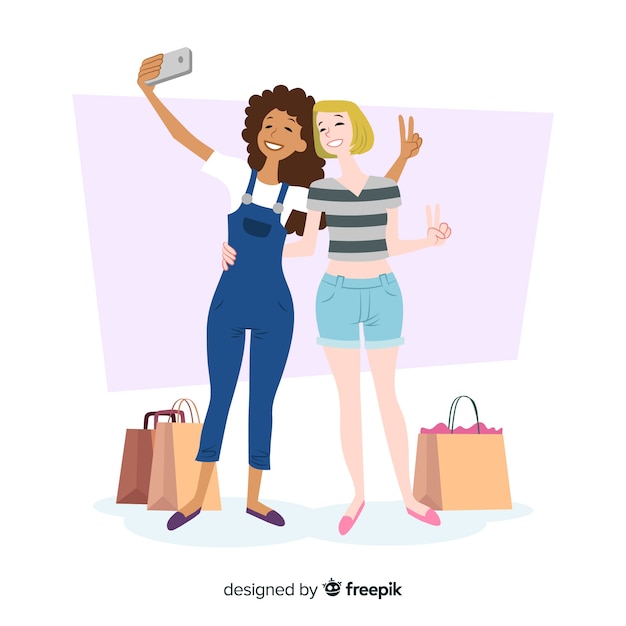 Free Vector flat design female characters taking selfie