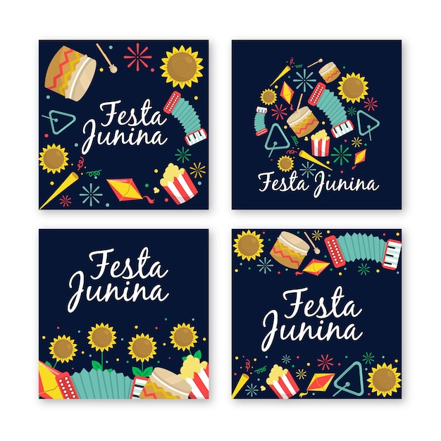 Flat design festa junina card collection