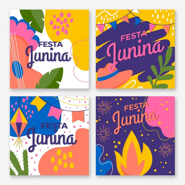 Flat design festa junina card collection