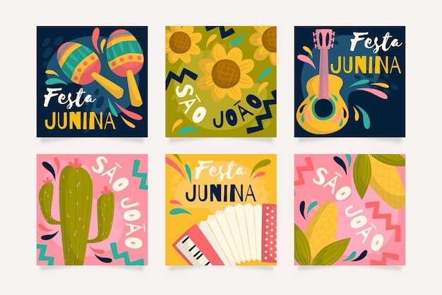 Flat design festa junina card collection