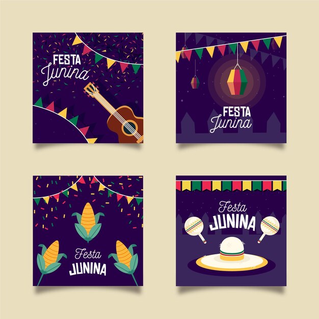 Flat design festa junina card collection