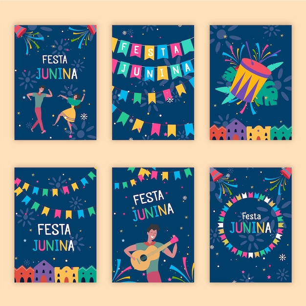 Free Vector flat design festa junina card template collection