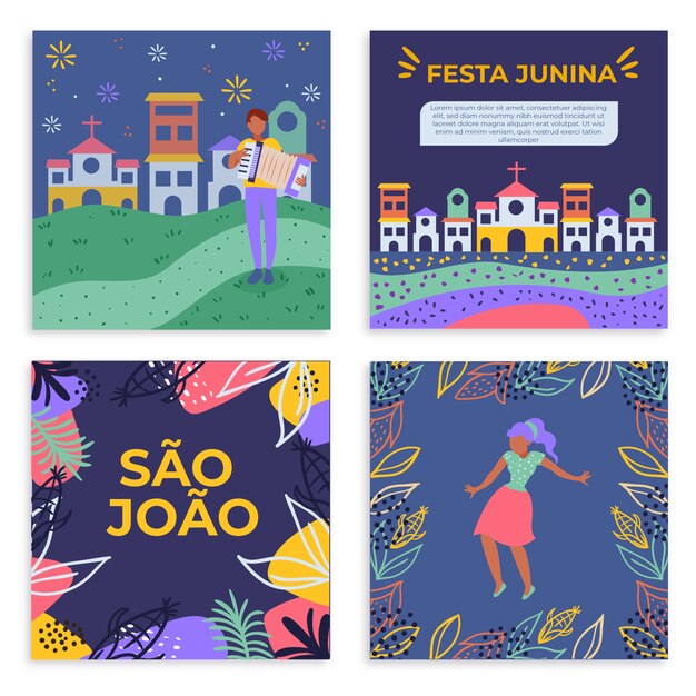 Flat design festa junina cards template