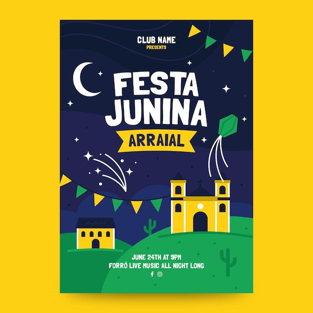 Flat design festa junina flyer template