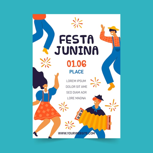 Flat design festa junina poster template theme