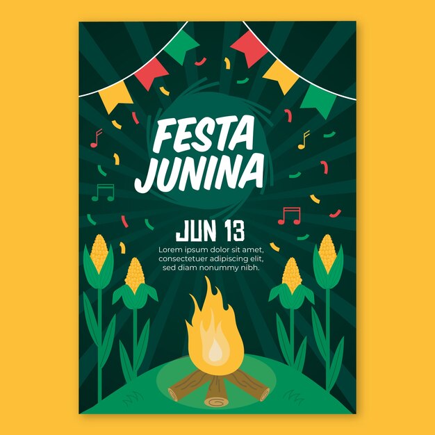 Flat design festa junina poster template