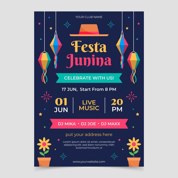 Flat design festas juninas poster template