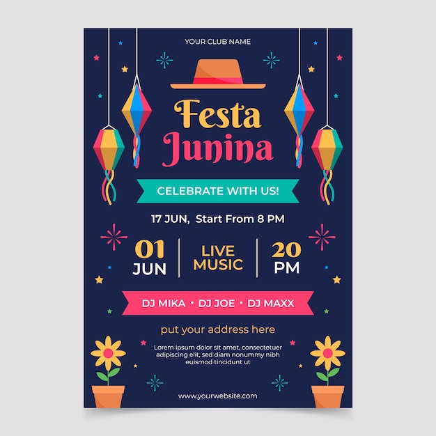 Flat design festas juninas poster template