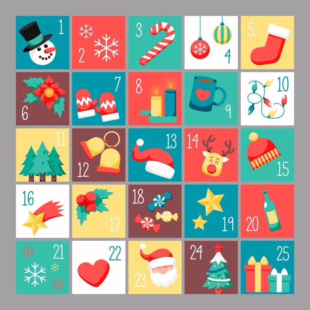 Flat design festive advent calendar