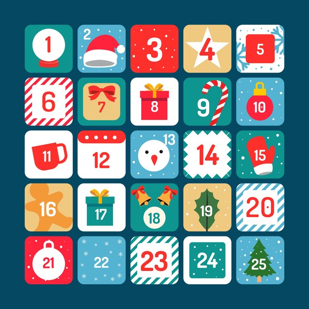 Flat design festive advent calendar