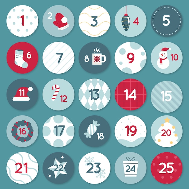 Flat design festive advent calendar