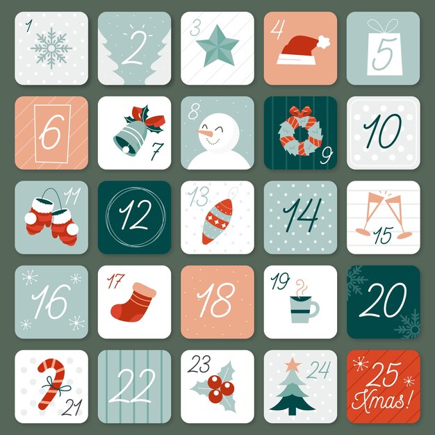 Flat design festive advent calendar