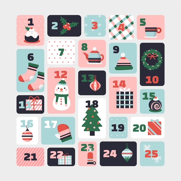 Flat design festive advent calendar